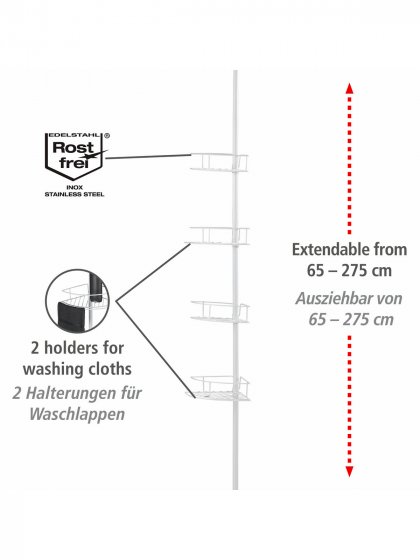 Teleskop-Eckregal Mod. Dolcedo Weiß matt, aus rostfreiem Edelstahl 