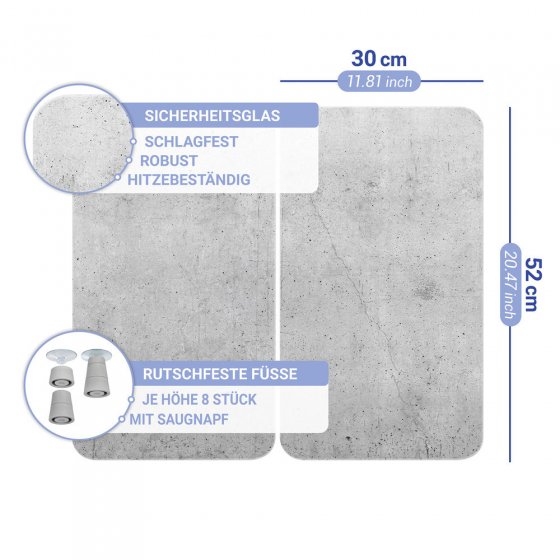 Herdabdeckplatte Universal Mod. Beton, 2er Set, für alle Herdarten geeignet 
