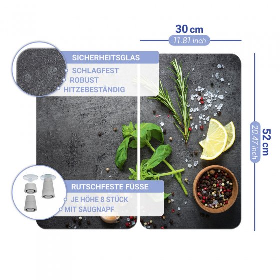 Herdabdeckplatte Universal Mod. Kräuter, 2er Set, für alle Herdarten geeignet 