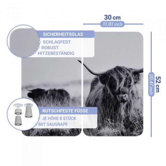 Herdabdeckplatte Universal Mod. Highland Cattle, 2er Set, für alle Herdarten geeignet
