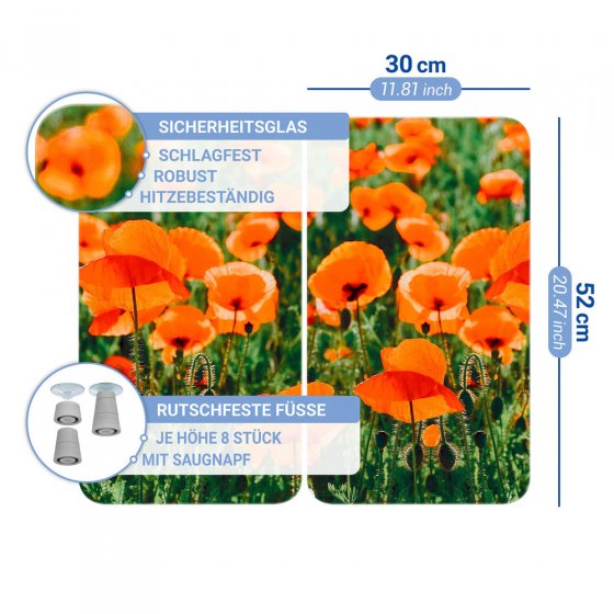 Herdabdeckplatte Universal Mod. Mohnfeld, 2er Set, für alle Herdarten geeignet 