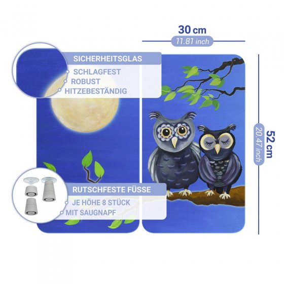 Herdabdeckplatte Universal Mod. Eule, 2er Set, für alle Herdarten geeignet 