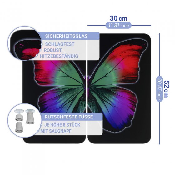 Herdabdeckplatte Universal Mod. Butterfly by Night, 2er Set, für alle Herdarten geeignet