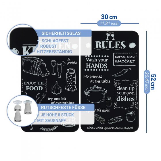 Herdabdeckplatte Universal Mod. Kitchen Rules, 2er Set, für alle Herdarten geeignet 