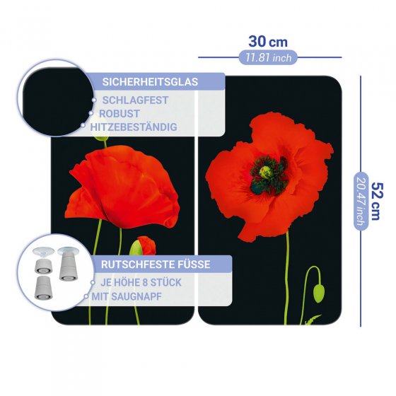 Herdabdeckplatte Universal Mod. Mohn, 2er Set, für alle Herdarten geeignet 