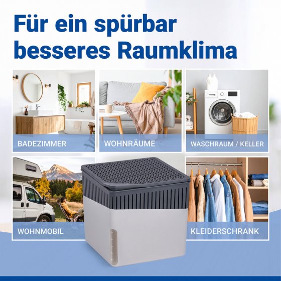Raumentfeuchter Mod. Cube Grau 1000 g, 2er Set, beugt Schimmel und Gerüchen vor