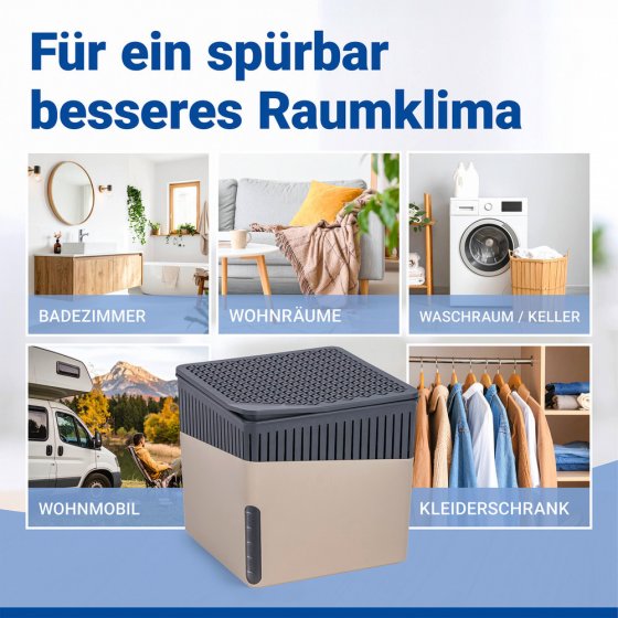 Raumentfeuchter Mod. Cube Beige 500 g, 2er Set, beugt Schimmel und Gerüchen vor