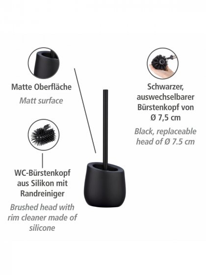 WC-Garnitur Mod. Badi Schwarz Keramik, mit Silikon-Bürstenkopf 