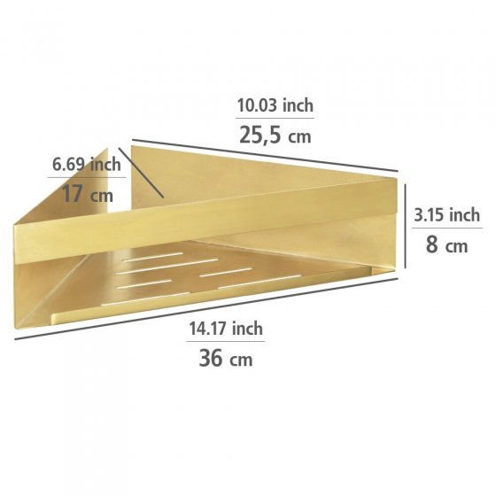 Turbo-Loc® Eckablage Mod. Genova Gold Matt, befestigen ohne Bohren mit Spezial-Klebepad