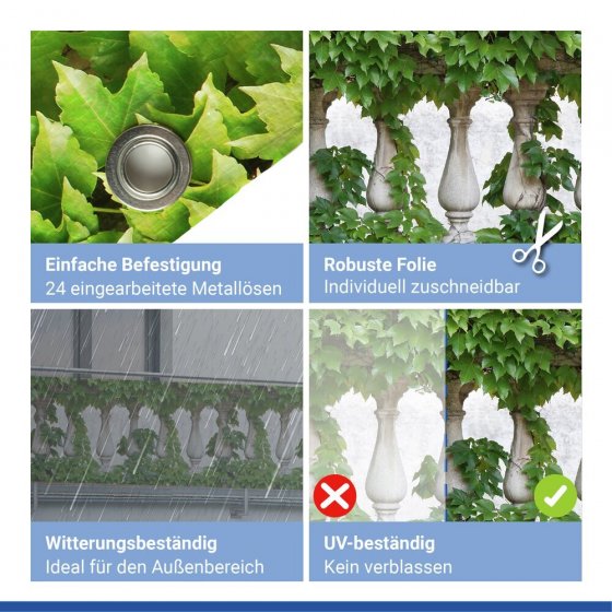 Balkon-Sichtschutz Mod. Efeu-Zaun, 5 m, UV- und witterungsbeständig 