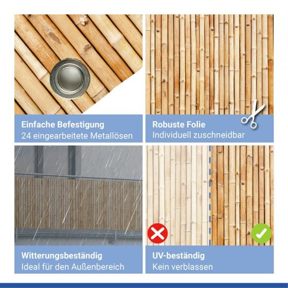 Balkon-Sichtschutz Mod. Bambus, 5 m, UV- und witterungsbeständig 