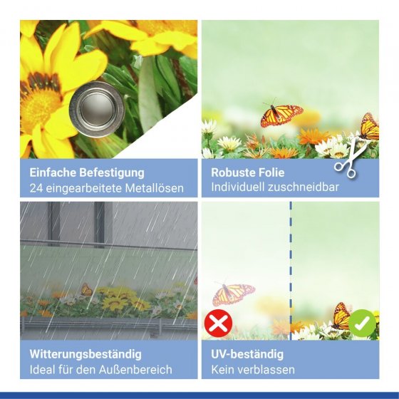 Balkon-Sichtschutz Mod. Schmetterling, 5 m, UV- und witterungsbeständig 