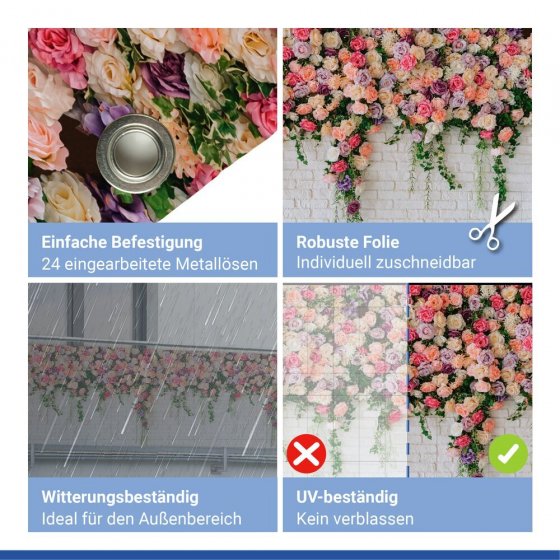 Balkon-Sichtschutz Mod. Rosen, 5 m, UV- und witterungsbeständig 