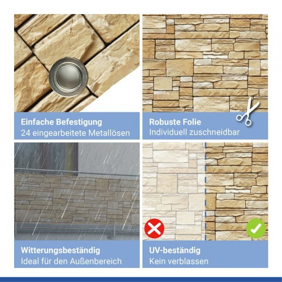 Balkon-Sichtschutz Mod. Mauer, 5 m, UV- und witterungsbeständig 