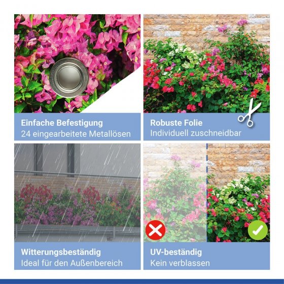 Balkon-Sichtschutz Mod. Mauerblumen, 5 m, UV- und witterungsbeständig 