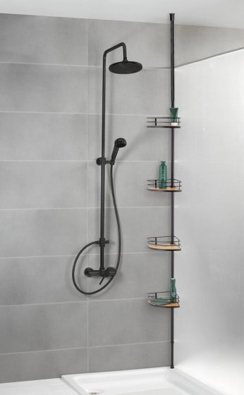 Teleskop-Eckregal Mod. Dolcedo aus Bambus und Edelstahl, rostfrei 