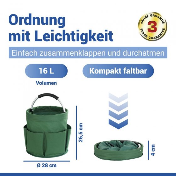 Universal Garten Caddy 16 l, Grün, mit 6 Außentaschen für Gartenwerkzeug 