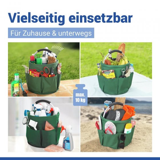 Universal Garten Caddy 16 l, Grün, mit 6 Außentaschen für Gartenwerkzeug 