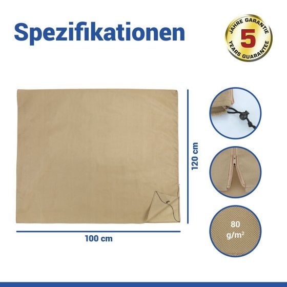 Pflanzenschutz-Vlies 100 x 120 cm, Beige, 2er Set, reißfestes Wintervlies für Pflanzen 