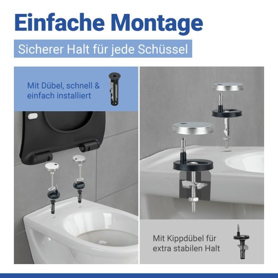 WC Sitz Mod. Sedilo Schwarz matt, Toilettendeckel in D-Form mit Absenkautomatik 