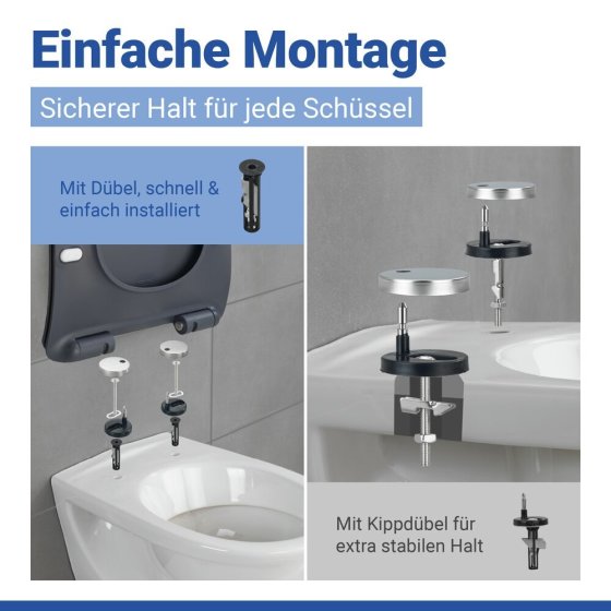 WC Sitz Mod. Sedilo Grau matt, Toilettendeckel in D-Form mit Absenkautomatik 