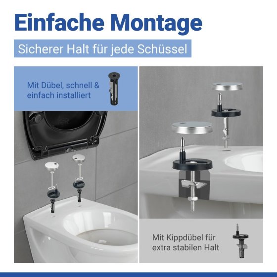 WC Sitz Mod. Rieti Schwarz, stabiler Toilettensitz mit Absenkautomatik 