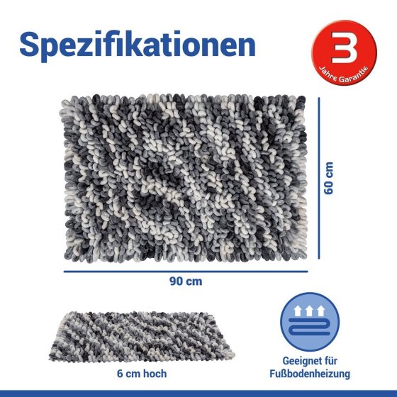 Badteppich Mod. Lerici Grau-Blau, 60 x 90 cm, rutschfest und schnelltrocknend 
