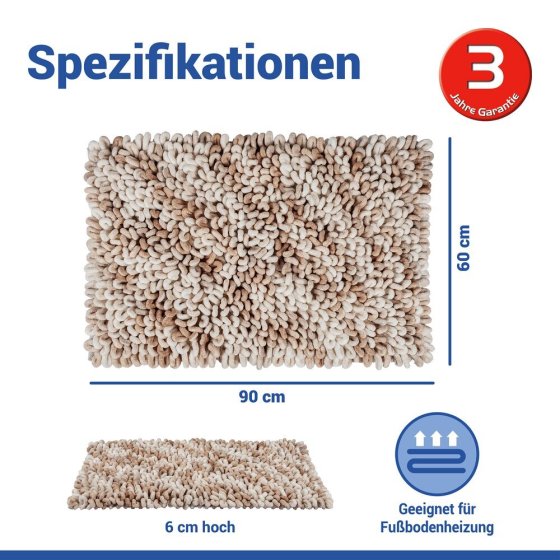Badteppich Mod. Lerici Weiß-Beige, 60 x 90 cm, rutschfest und schnelltrocknend 