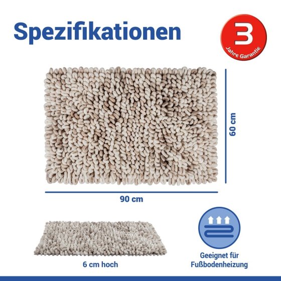 Badteppich Mod. Lerici Weiß-Grau, 60 x 90 cm, rutschfest und schnelltrocknend 