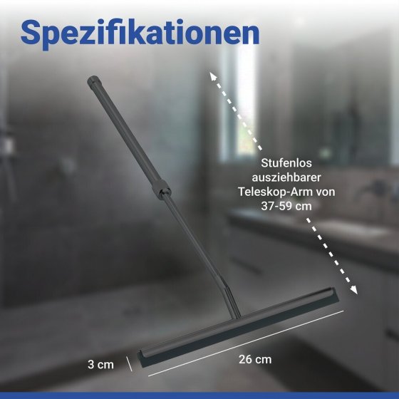 Teleskop Badezimmerwischer Schwarz, mit Doppel-Gummilippe 