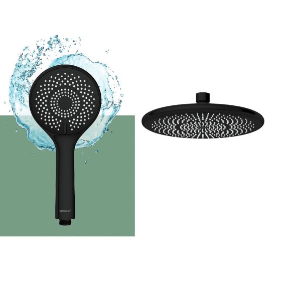 Duschsystem Watersaving Schwarz, bis zu 40 % Wasserersparnis 