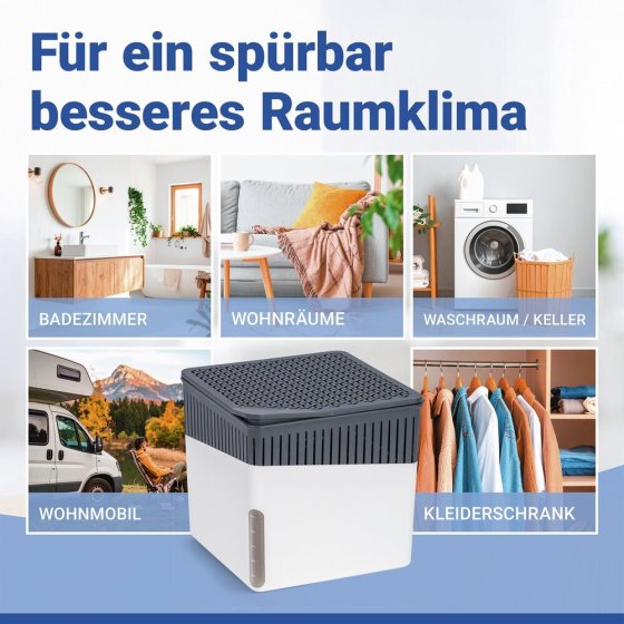 Raumentfeuchter Mod. Cube Weiß 500 g, 2er Set, beugt Schimmel und Gerüchen vor 