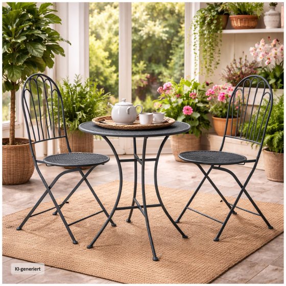 Bistro Sitzgruppe Ivo Metall Tisch mit 2 Stühlen Balkon Set Gartenmöbel 
