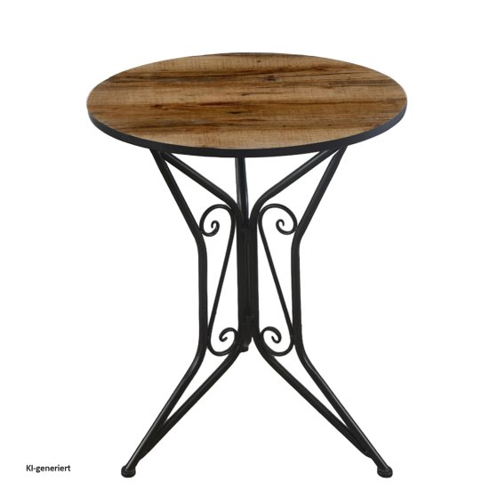 Bistro Sitzgruppe Metall schwarz Tisch mit 2 Stühlen Balkon Set mit Motiv Holz 