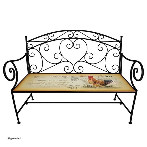 Gartenbank Celia Hahn Metallbank schwarz mit Motiv Sitzfläche 109 cm 