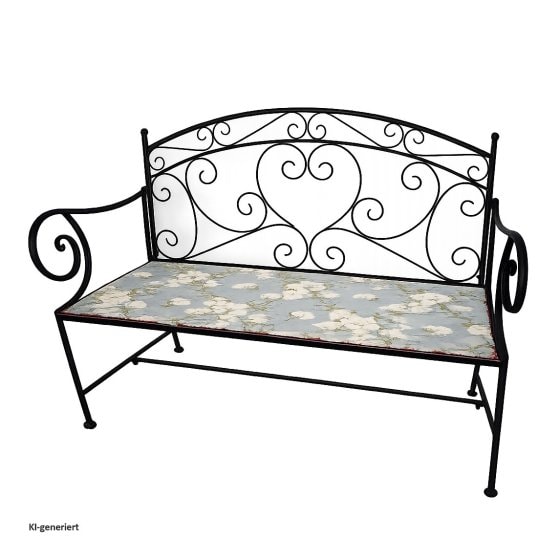 Gartenbank Celia Petunien Metallbank schwarz mit Motiv Sitzfläche 109 cm 