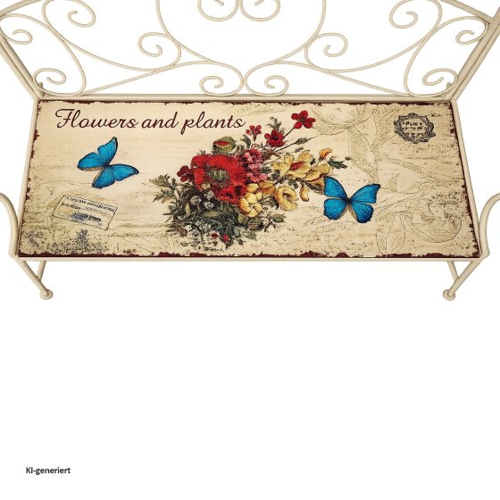 Gartenbank Flowers and Plants creme Metallbank mit Motiv Sitzfläche 109 cm 