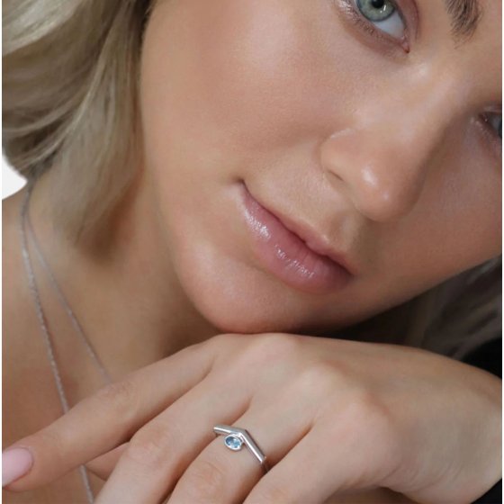 Ring 925 Sterling Silber rhodiniert Glänzend Topas blau 