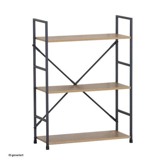 Elio, 3 Ablagen, Stahlgestell, MDF-Böden in Artisaneiche, Industrie-Look 