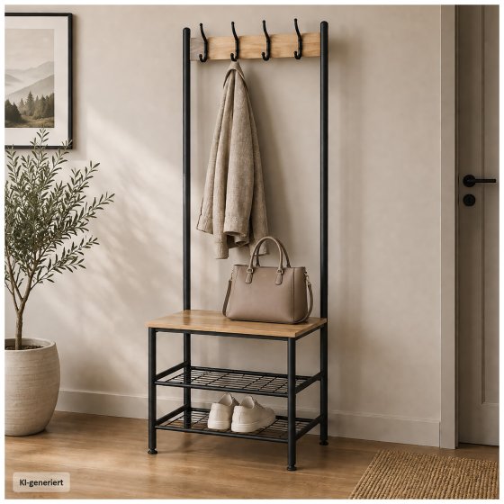 Garderobe mit Schuhregal und 4 Haken in Sonoma und Schwarz 