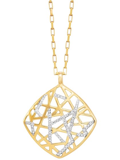 Anhänger mit Kette 925/- Sterling Silber vergoldet teils rhodiniert Viereck 