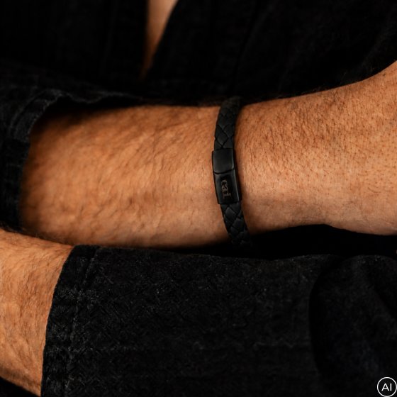 Armband Lederarmband geflochten schwarz 21cm 
