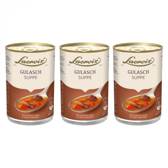 Lacroix Gulasch Suppe zartes Rindfleisch pikant gewürzt 400ml 3er Pack 