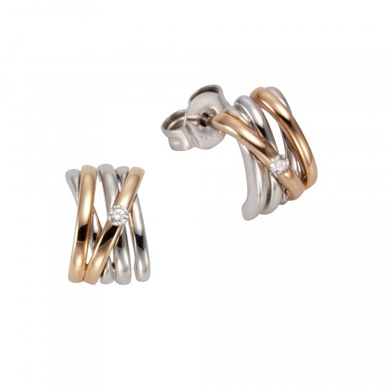 Ohrringe Gold 585 zweifarbig mit 2 echten Brillanten zus. 0,04ct. 