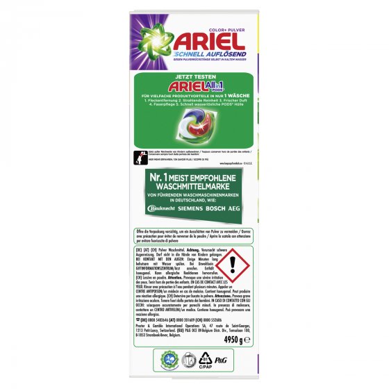 Ariel Colorwaschmittel Pulver schnell auflösend Großpackung 90WL 4950g 