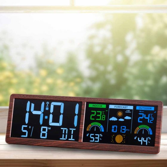 Digitale Wetterstation mit Funkuhr „Holz“ 
