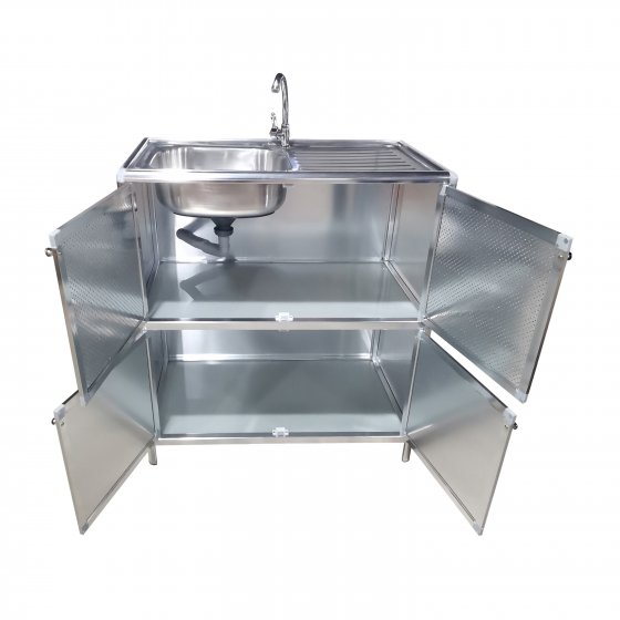 Spüle mit Abtropfläche und Unterschrank für Outdoorküche Silber 