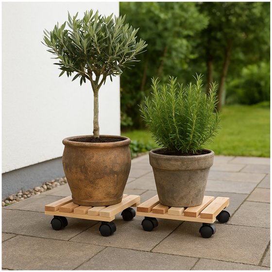 Praktischer Pflanzenroller aus Holz mit Rollen 2er Set stabil und flexibel 