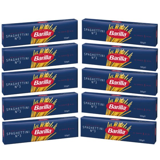 Barilla Spaghettini Nummer 3 Hartweizen Pasta 500g 10er Pack 