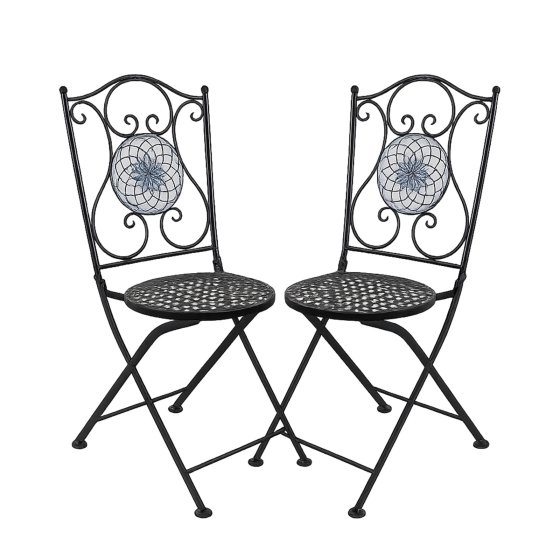 Bistro Sitzgruppe Metall schwarz Tisch mit 2 Stühlen Balkon Set mit Motiv 